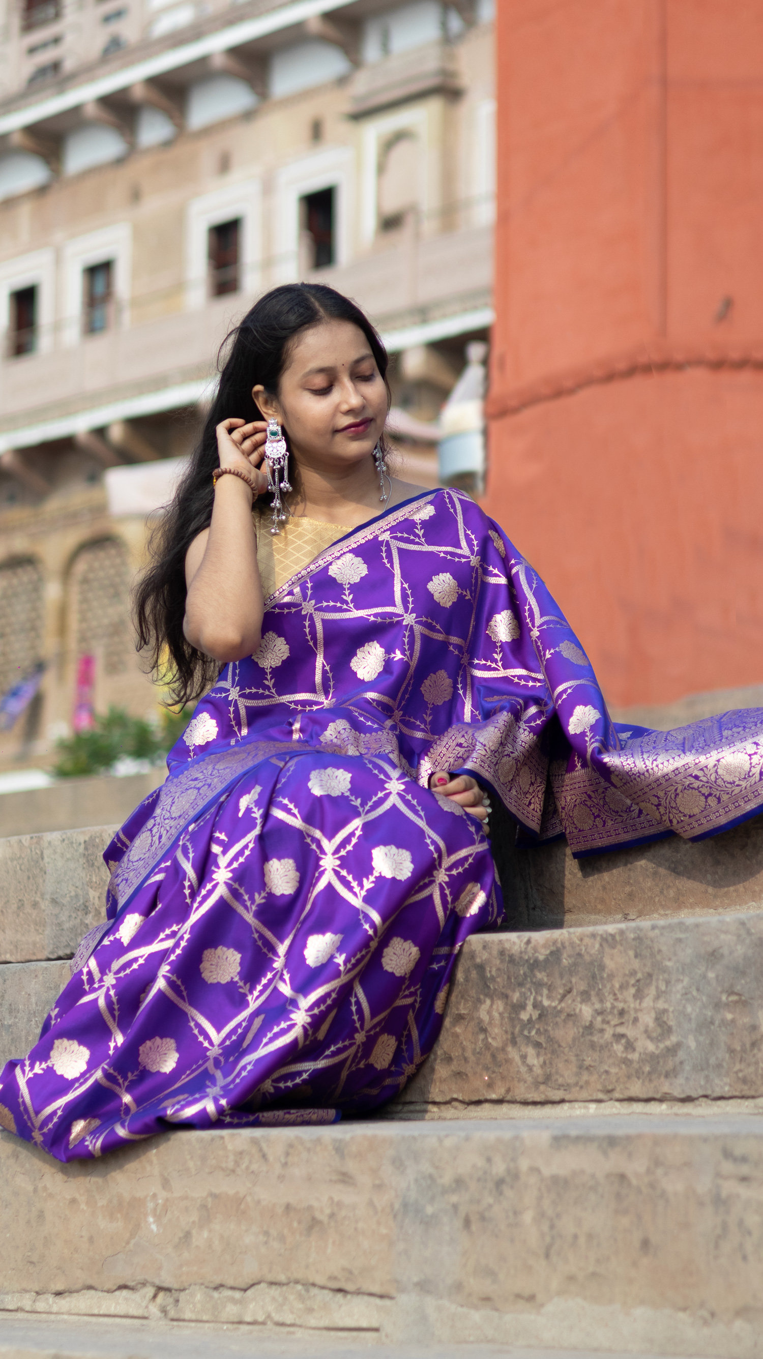 Zari Vriksha Purple Banarasi Saree