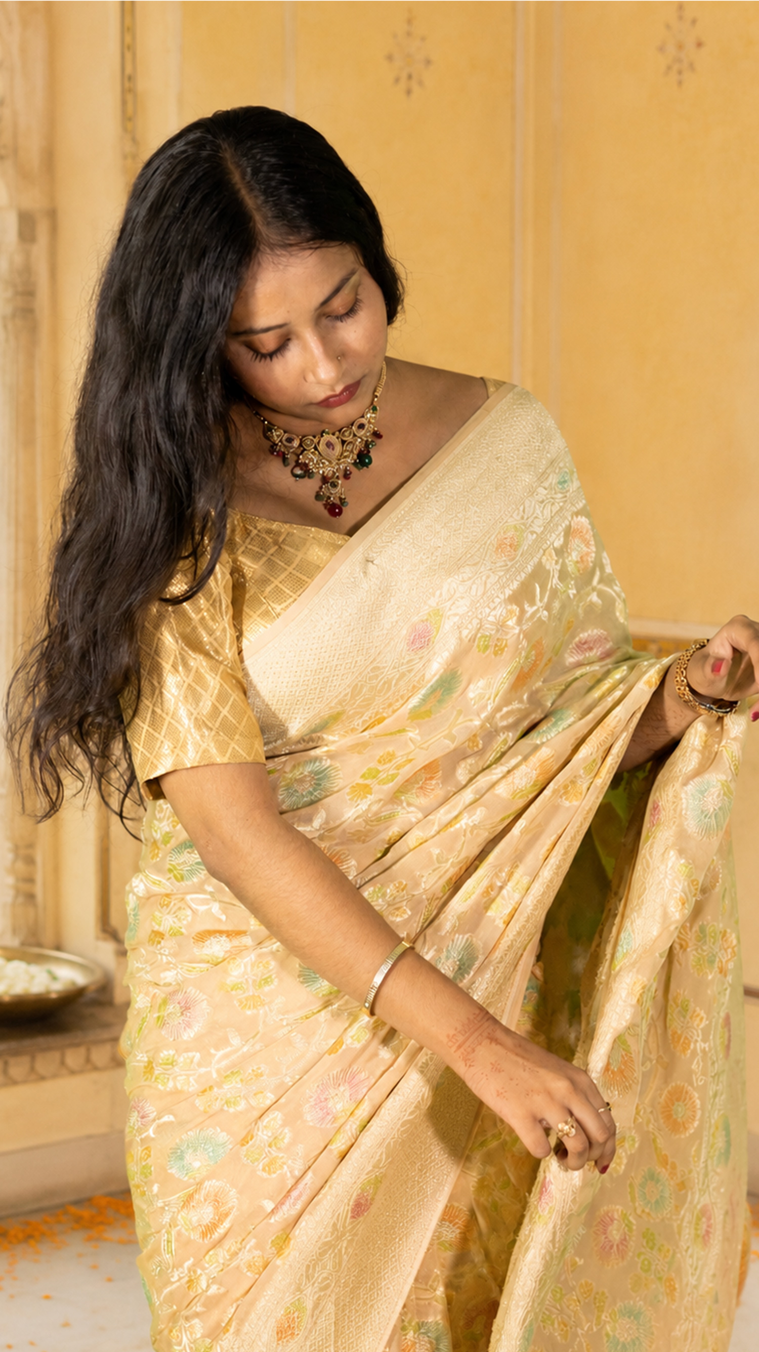 Noor-e-Peach Banarasi Khaddi Georgette Saree